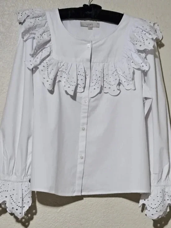 Loft Eyelet White Blouse Large - Picture 3 of 5